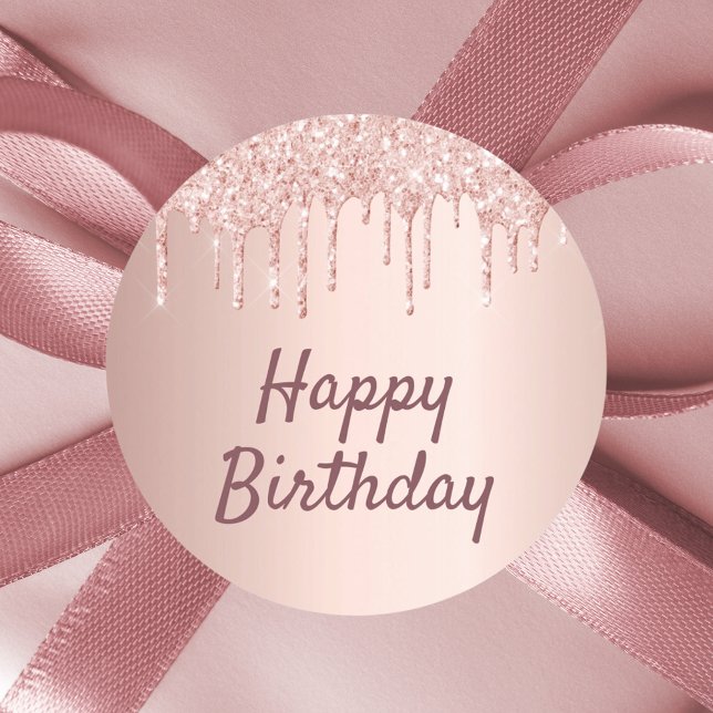 Birthday blush rose gold drips classic round sticker (Creator Uploaded)