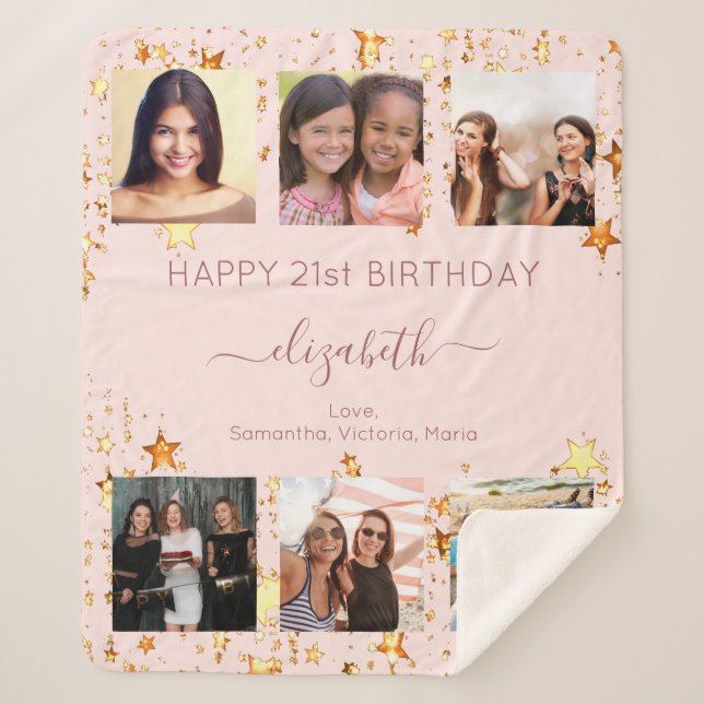 Birthday blush rose gold friends stars photo sherpa blanket (Front)