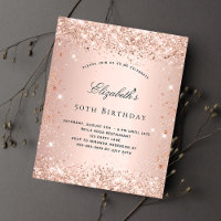 Birthday blush rose gold glitter budget invitation