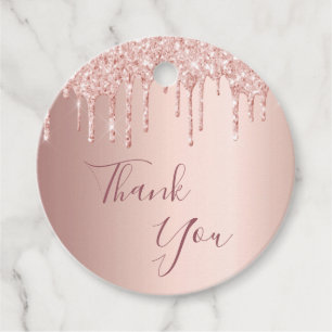 Birthday blush rose gold glitter drip thank you favor tags