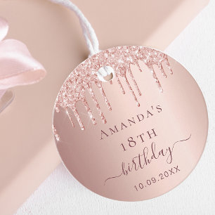 Birthday blush rose gold glitter drips thank you favor tags