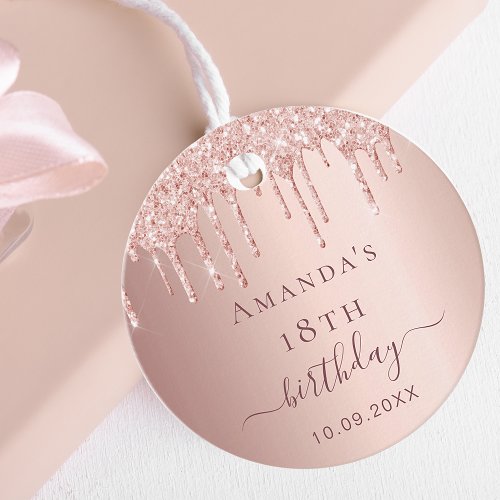 Birthday blush rose gold glitter drips thank you favor tags