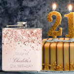 Birthday blush rose gold glitter monogram flask<br><div class="desc">A rose gold,  blush pink gradient background with elegant faux glitter dust. Personalize and add a date,  name and age. The name is written with a modern hand lettered style script.</div>