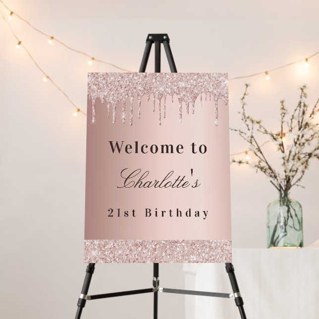 Birthday blush rose gold glitter name welcome  foam board (In Situ (Stand))