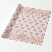 Birthday blush rose gold glitter name wrapping paper (Unrolled)