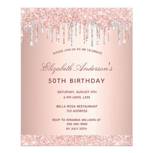 Birthday blush rose gold silver budget invitation flyer