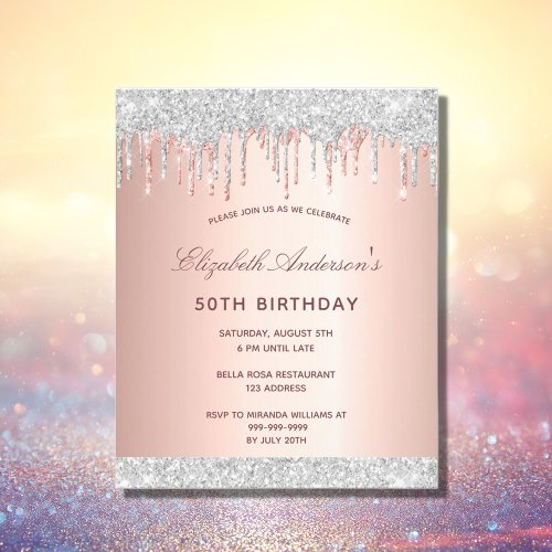 Birthday blush rose gold silver budget invitation flyer