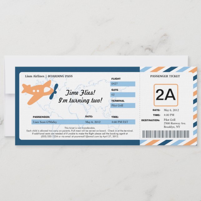 Birthday Boarding Pass Ticket Invitation (Front)