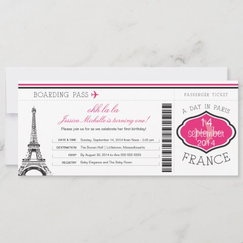 Baby Shower Boarding Pass to Paris Announcement