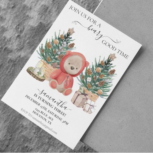 Birthday Boho Teddy Bear Christmas  Invitation