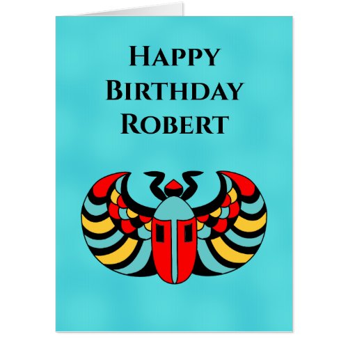 Birthday Bold Brightly Colored Scarab Beetle Aqua Card