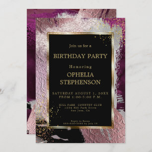 Birthday Bold Faux Metallic Cassis Brush Stroke Invitation