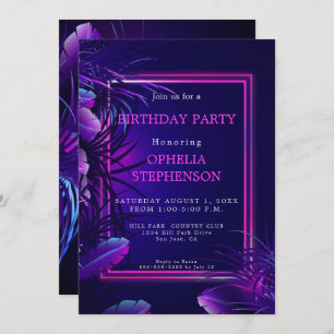 Birthday Bold Tropical Neon Birthday Invitation