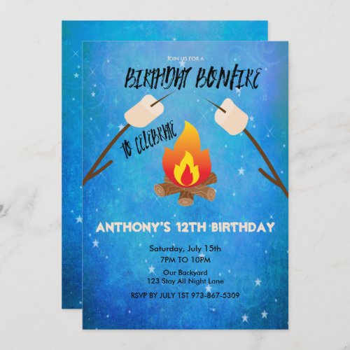 Birthday Bonfire Campout Birthday Party Invitation