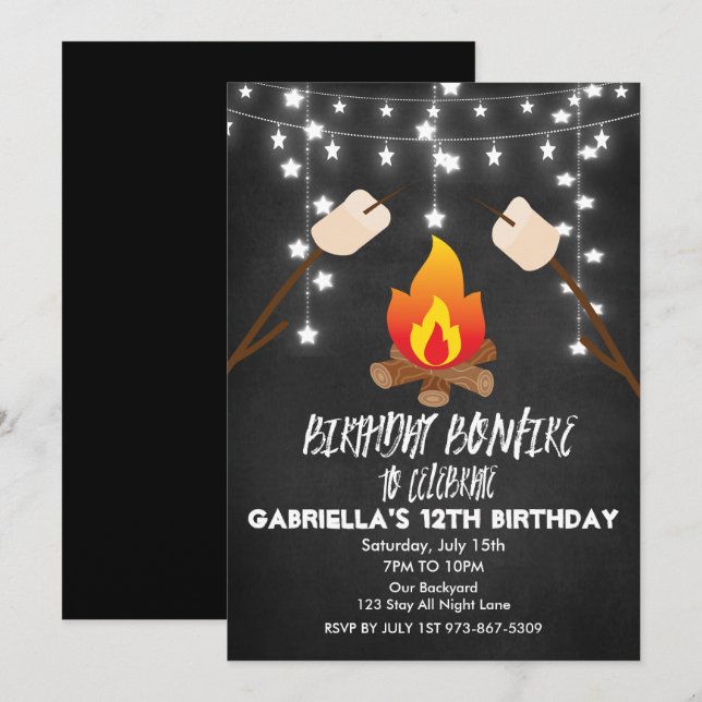 Birthday Bonfire Campout Birthday Party Invitation (Front/Back)