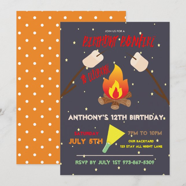 Birthday Bonfire Campout Birthday Party Invitation (Front/Back)