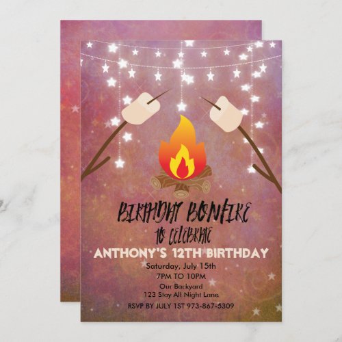 Birthday Bonfire Campout Birthday Party Invitation