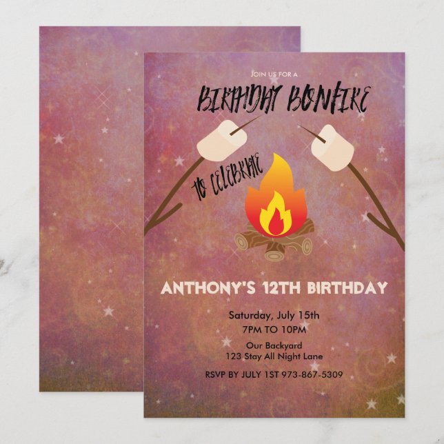 Birthday Bonfire Campout Birthday Party Invitation (Front/Back)