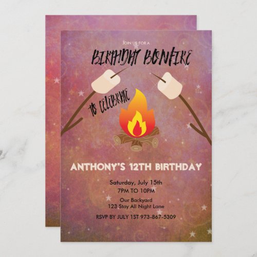 Birthday Bonfire Campout Birthday Party Invitation