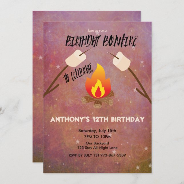 Birthday Bonfire Campout Birthday Party Invitation (Front/Back)