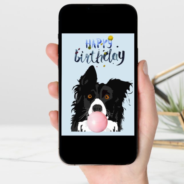 Birthday Border Collie Dog Animal Bubble Gum Card (Front Digital)