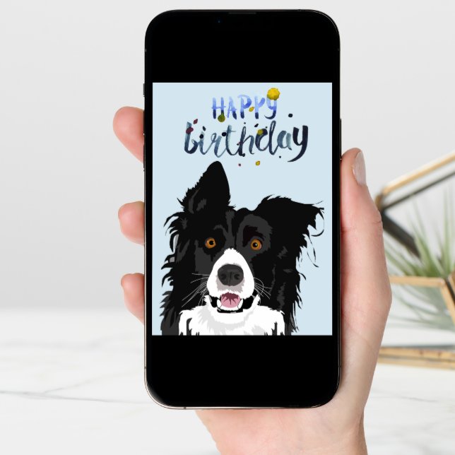 Birthday Border Collie Dog Animal Card (Front Digital)