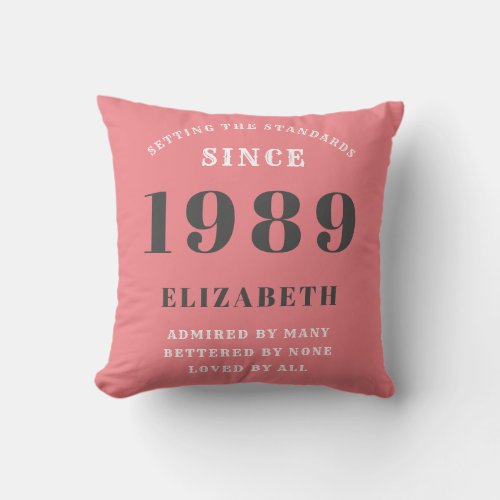 Birthday Born 1989 Add Your Name Pink Standards Throw Pillow