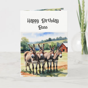 Birthday Boss From All of Us Animal Donkey Humor Holiday Card