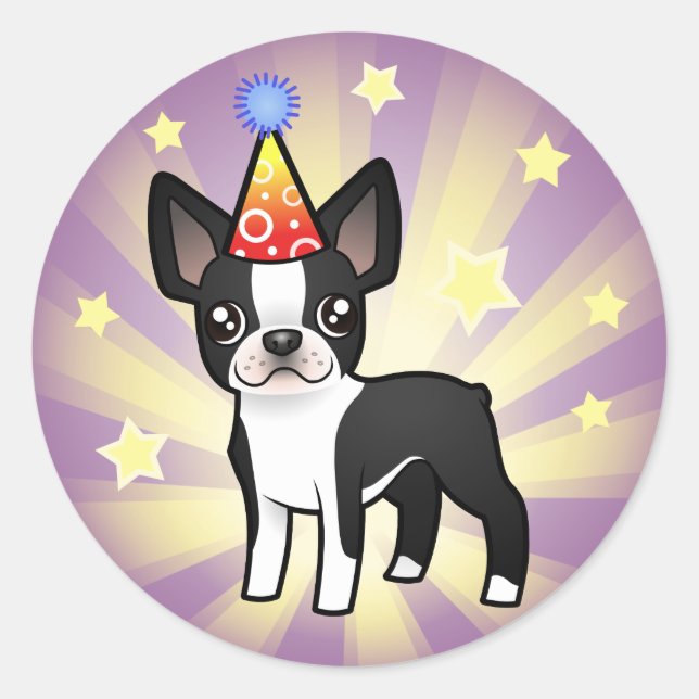 Birthday Boston Terrier Classic Round Sticker (Front)