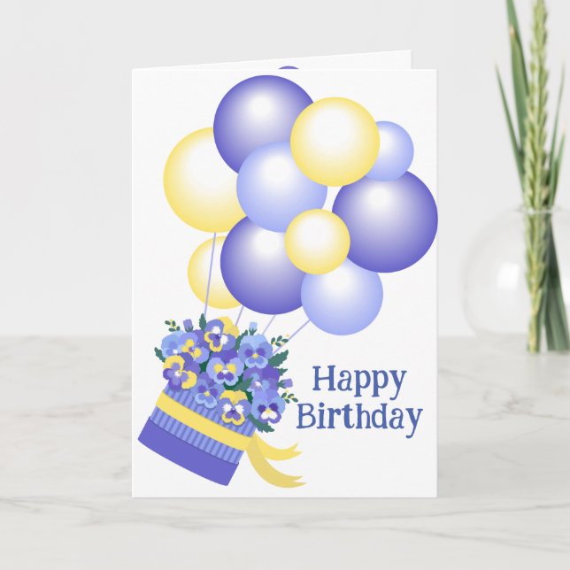 Birthday Bouquet Balloons Pansy Garden Flowers Card (Front)