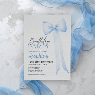 Birthday Bow Invitation, Blue Coquette Bow Invitation
