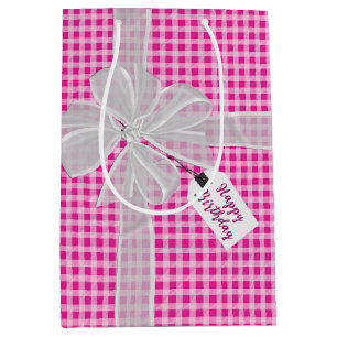 Birthday Bow On Gingham Medium Gift Bag