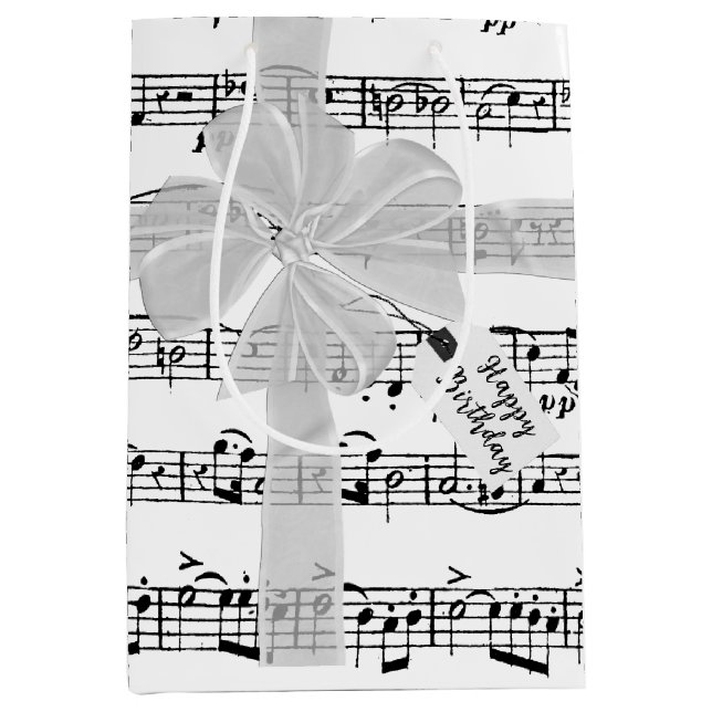 Birthday Bow On Music Medium Gift Bag (Front)