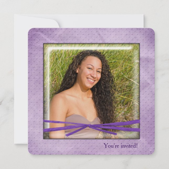 Birthday Bow on photo frame Invitation (Front)