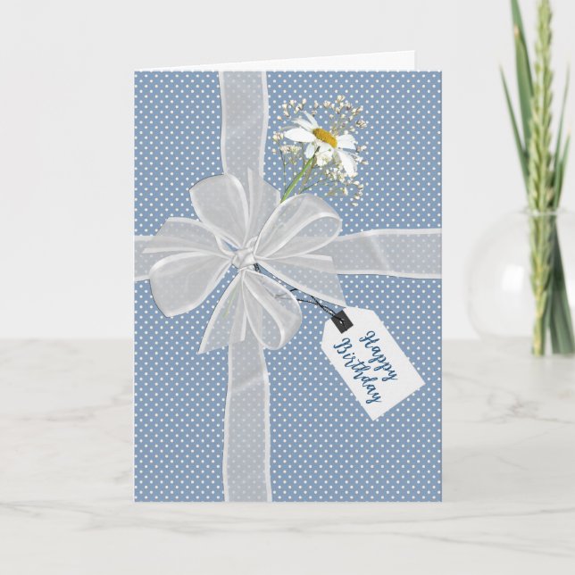 Birthday Bow with Daisy On Gingham Card (Front)