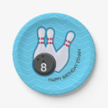 Birthday Bowling Party Chevron Blue Plate at Zazzle