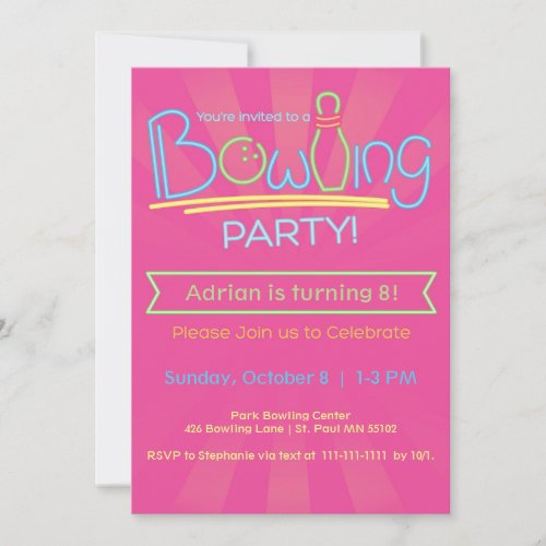 Birthday Bowling Party_Pink Invitation