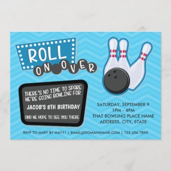 Birthday Bowling Party Roll On Over Invite by Popcornparty at Zazzle