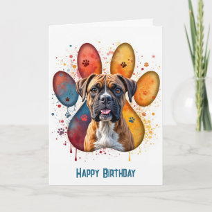 Birthday Boxer Dog Ina Pawprint Design Card