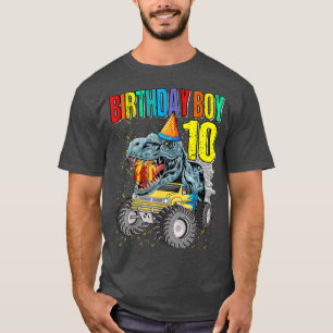 Birthday Boy 10 Monster Truck Dinosaur 10th Birthd T-Shirt