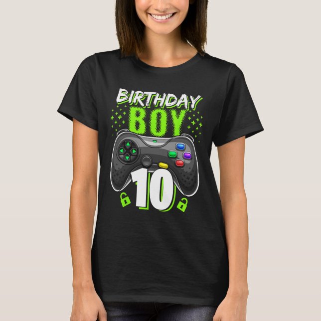 Birthday Boy 10 Video Game Controller Gamer 10th B T-Shirt (Front)