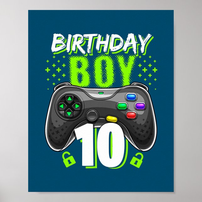 Birthday Boy 10 Video Game Controller Gamer 10th Poster (Front)