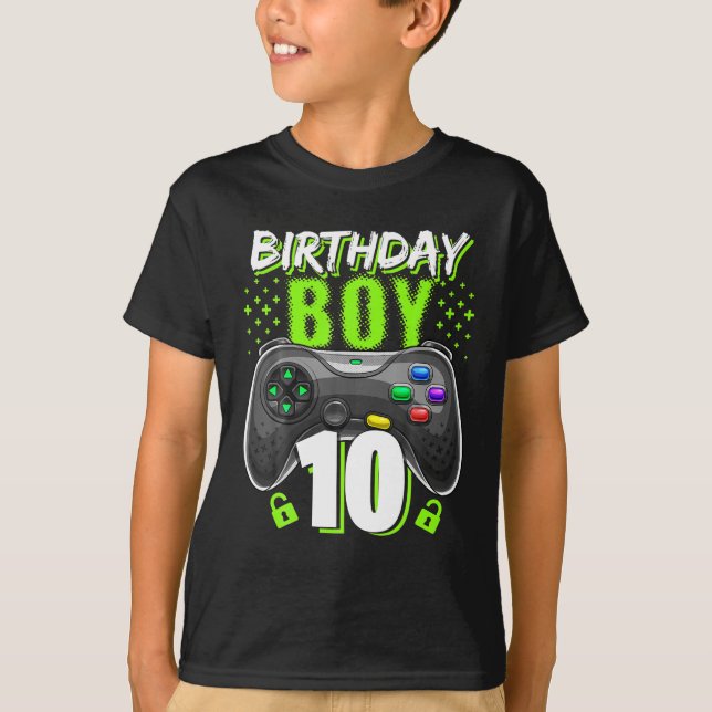 Birthday Boy 10 Video Game Controller Gamer 10th T-Shirt (Front)