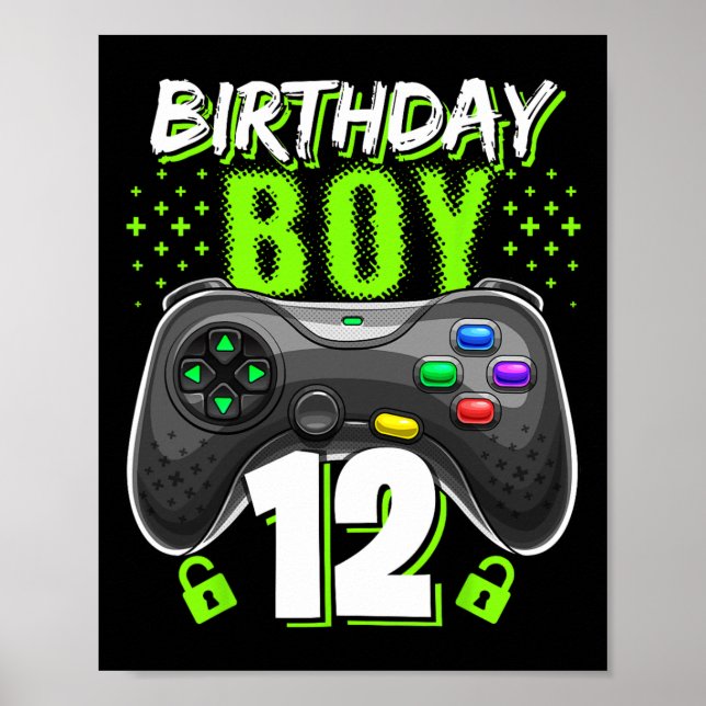Birthday Boy 12 Video Game Controller Gamer 12th B Poster (Front)