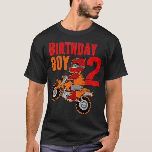 Birthday Boy 2 Year Old Dirt Bike 2nd Bday Biking  T_Shirt