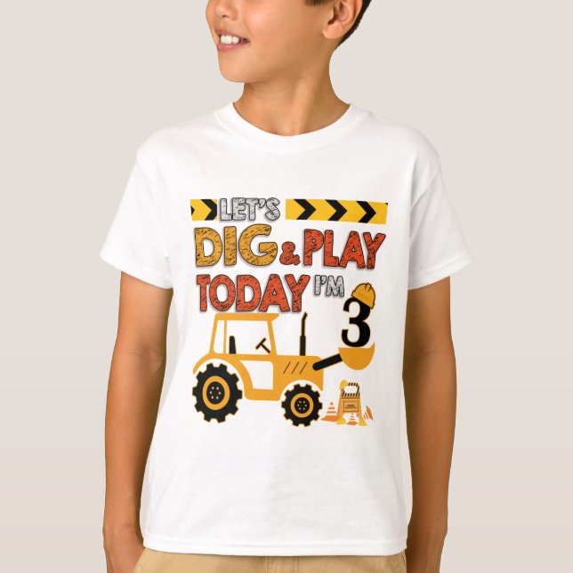 Birthday Boy 3 Construction 3rd Birthday Excavator T-Shirt (Front)