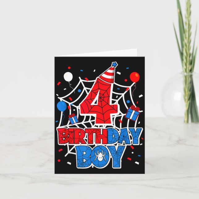 Birthday Boy 4 Year Old Sders 4th Birthday Kids  Card (Front)