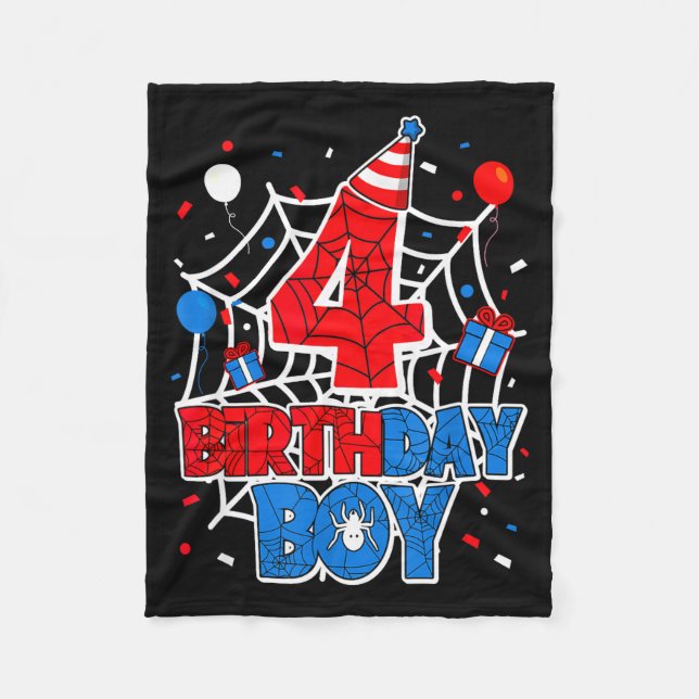 Birthday Boy 4 Year Old Sders 4th Birthday Kids  Fleece Blanket (Front)