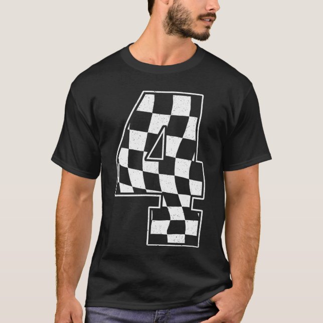 Birthday Boy 4th Race Checkered Flag 4 Racing Part T-Shirt (Front)