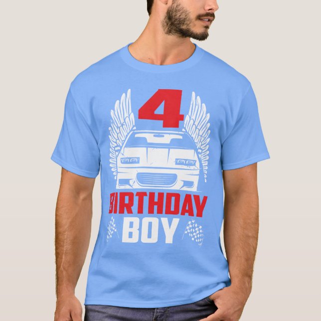 Birthday Boy 4wo Race Car 4th Birthday Racing frie T-Shirt (Front)